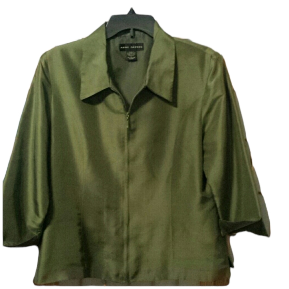 Silk Anne Carson Green Blazer sz Large - Picture 6 of 7